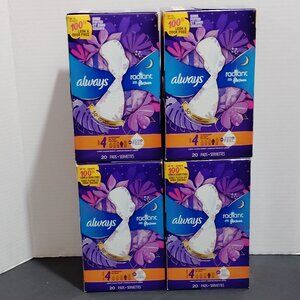 4 Boxes Always Radiant Overnight Sanitary Pads with Wings 20 each.